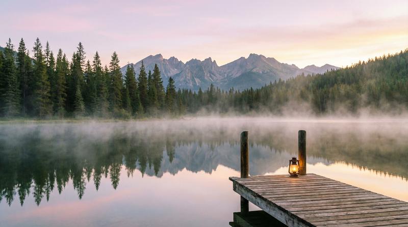 国产旅行传媒-晨雾中的山湖秘境